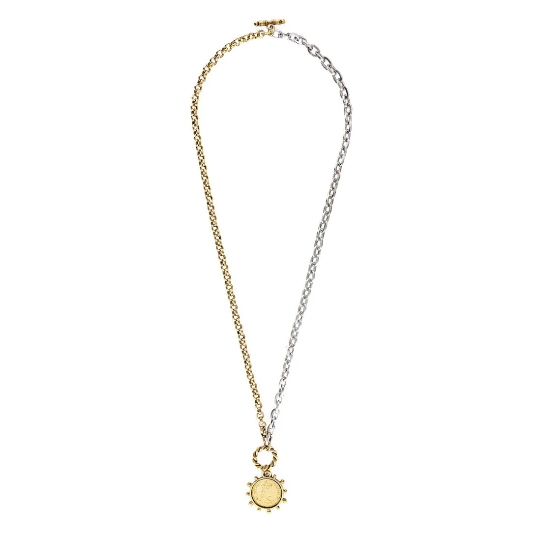 Yochi Tabby Coin Mixed Metal Necklace