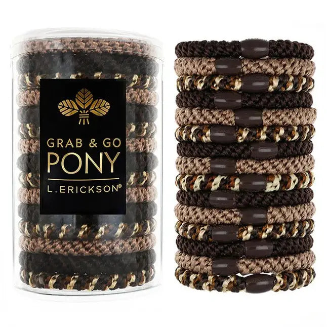 France Luxe Grab & Go Pony Tube, 15 Hair Ties -Toffee