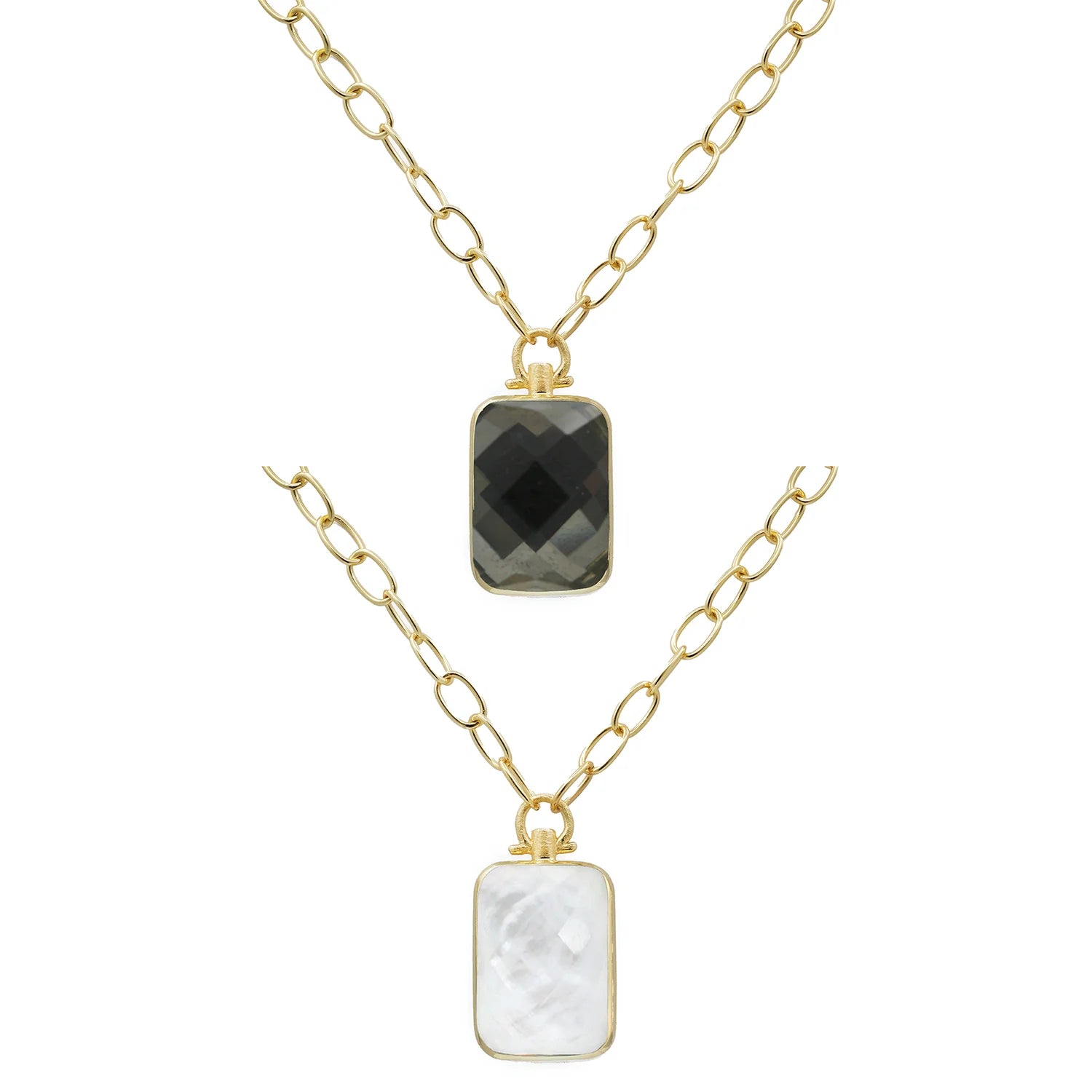 Marcia Moran- Fleur Pendant Necklace- Mother of Pearl & Pyrite