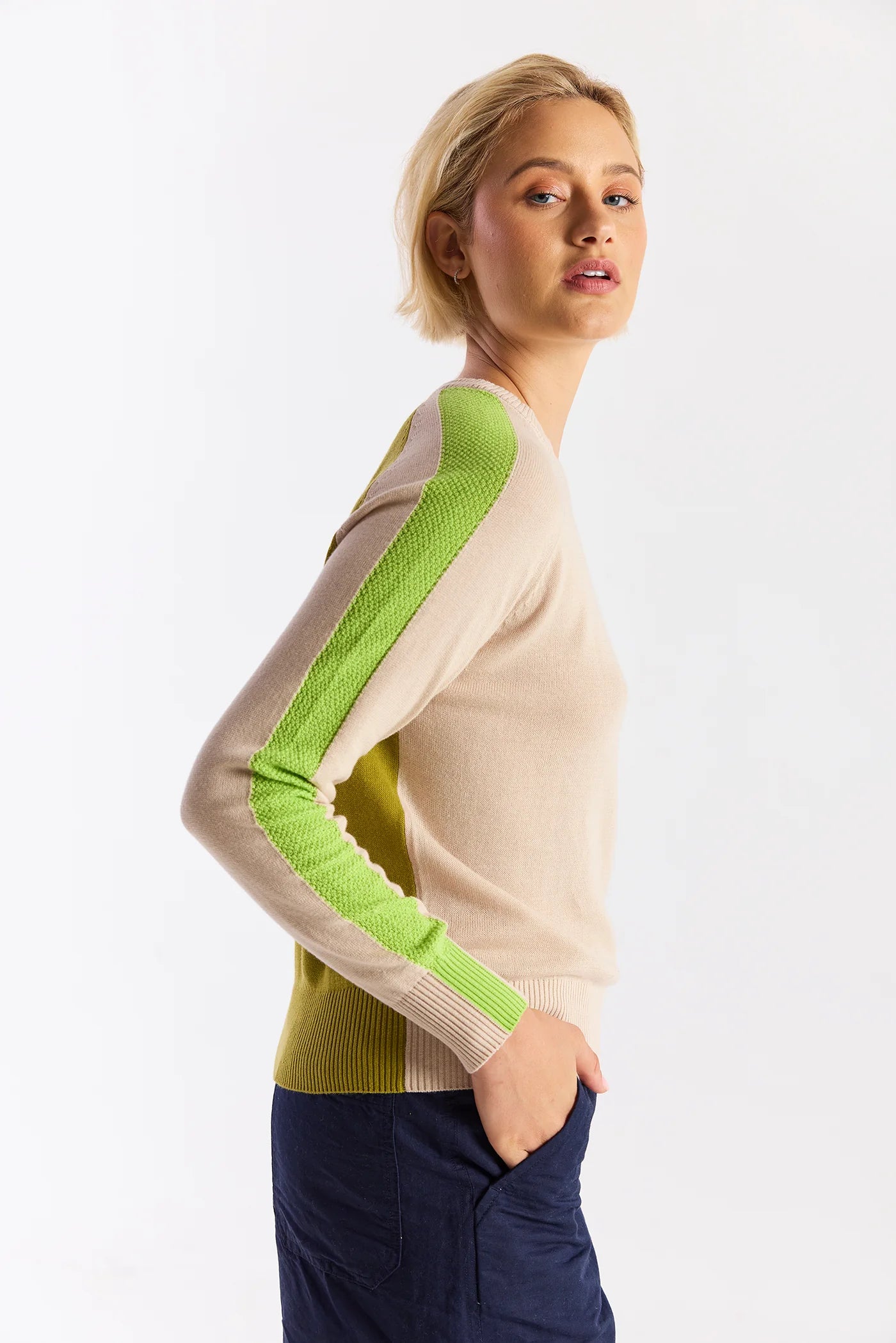 WISPR Stripe Up Crew - Calico Olive Oil/Lime