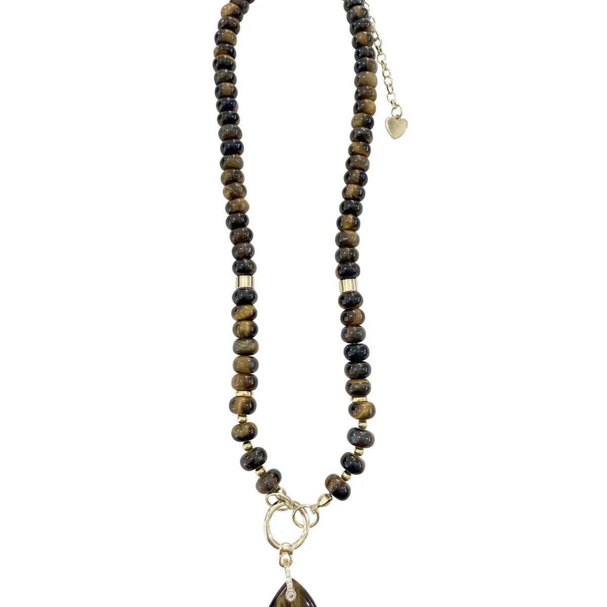 Gemelli Bagley Beaded Gemstone Charm Necklace- Tigers Eye