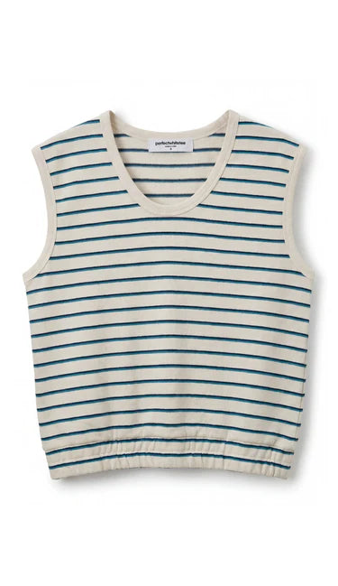 perfectwhitetee French Terry Scoop Crop Tank Teal / Navy Stripe