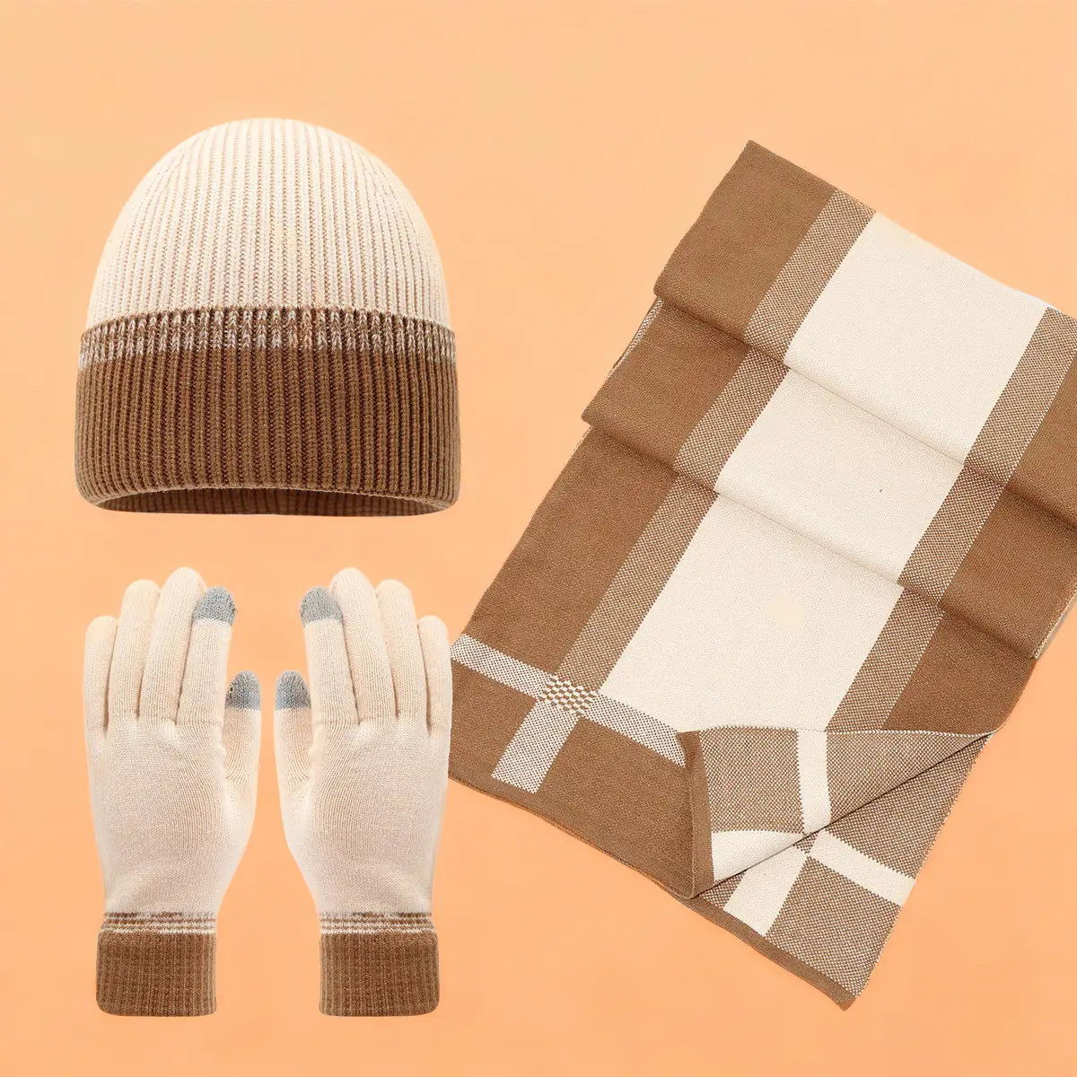 Accity Winter Knit Hat Scarf Gloves Set Unisex Warm