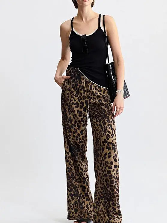 Modernaire Leopard Print Flowy Wide Leg Pants