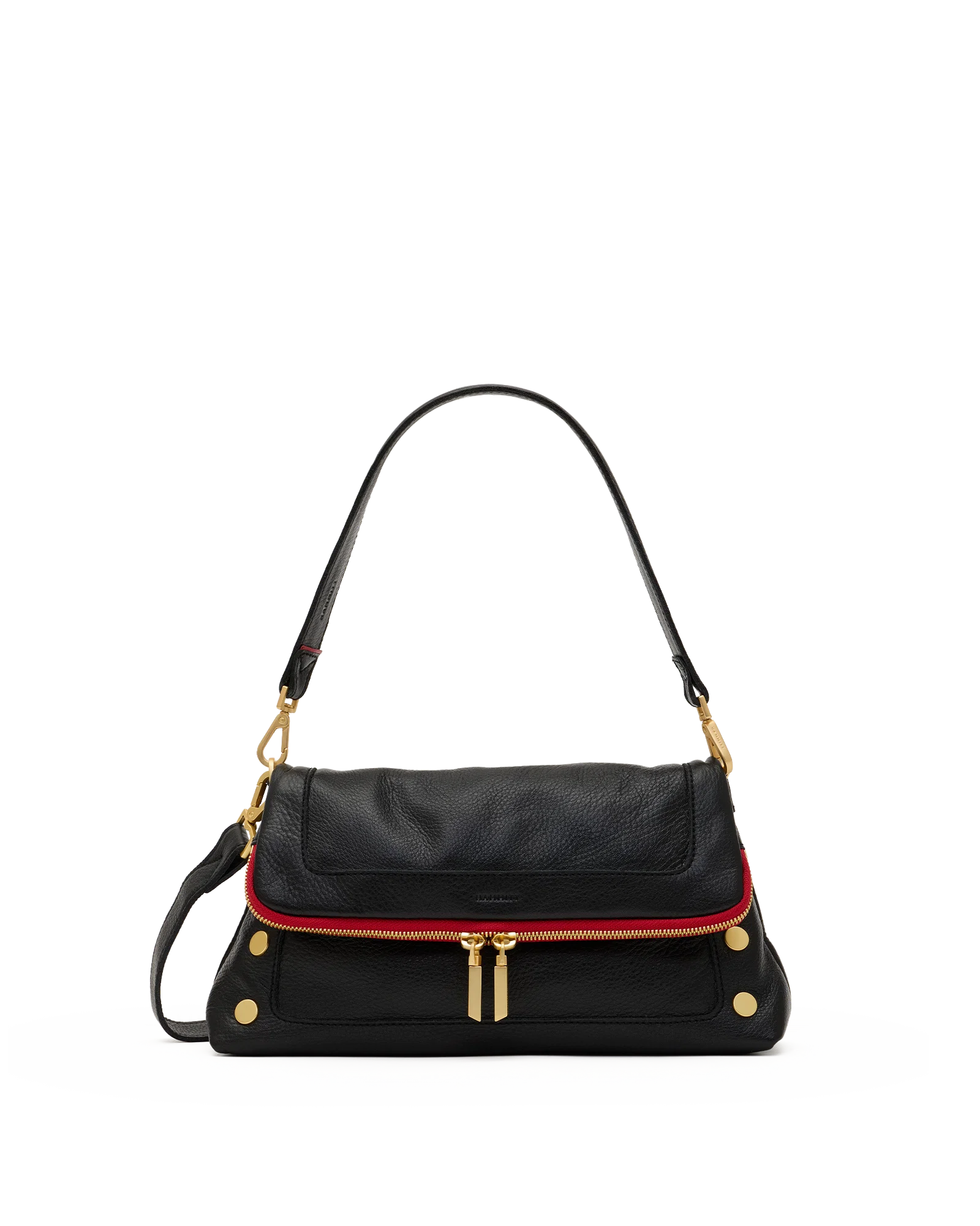 Beverly Medium Black Brushed Gold, Red Zip Handbag