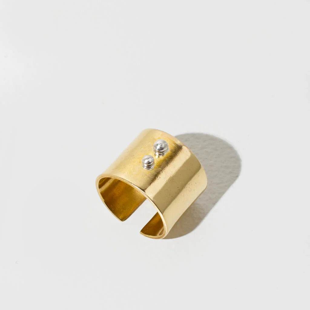 MULXIPLY Morse Code Adjustable Cuff Ring - Brass + Sterling