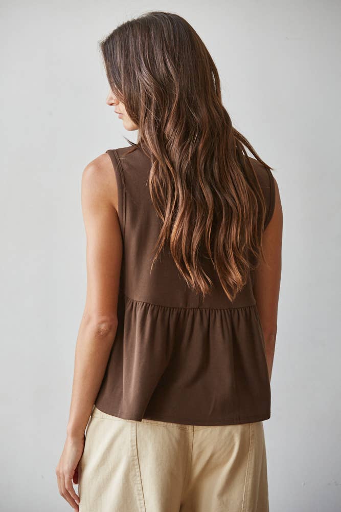 By Together Knit Rayon Spandex Jersey Round Neck Sleeveless Top: Chocolate