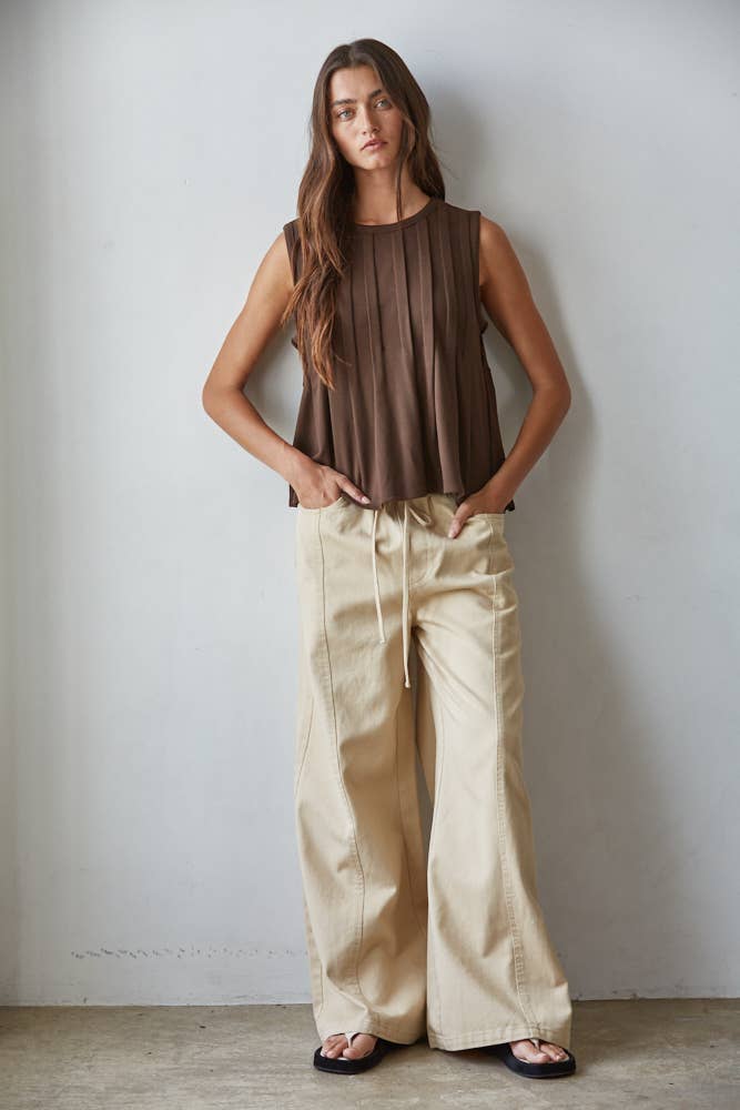 By Together Knit Rayon Spandex Jersey Round Neck Sleeveless Top: Chocolate