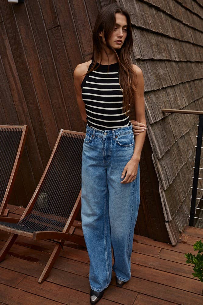 By Together Knit Sweater Ribbed Striped Tank Top: Black