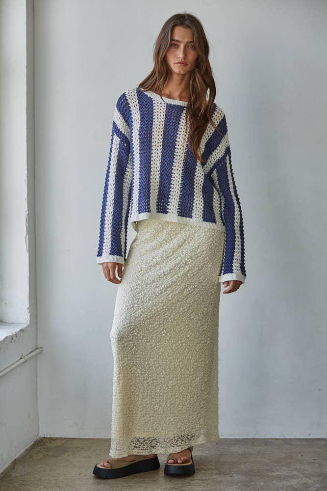 By Together Knit Sweater Cotton Acrylic Crochet Striped Top