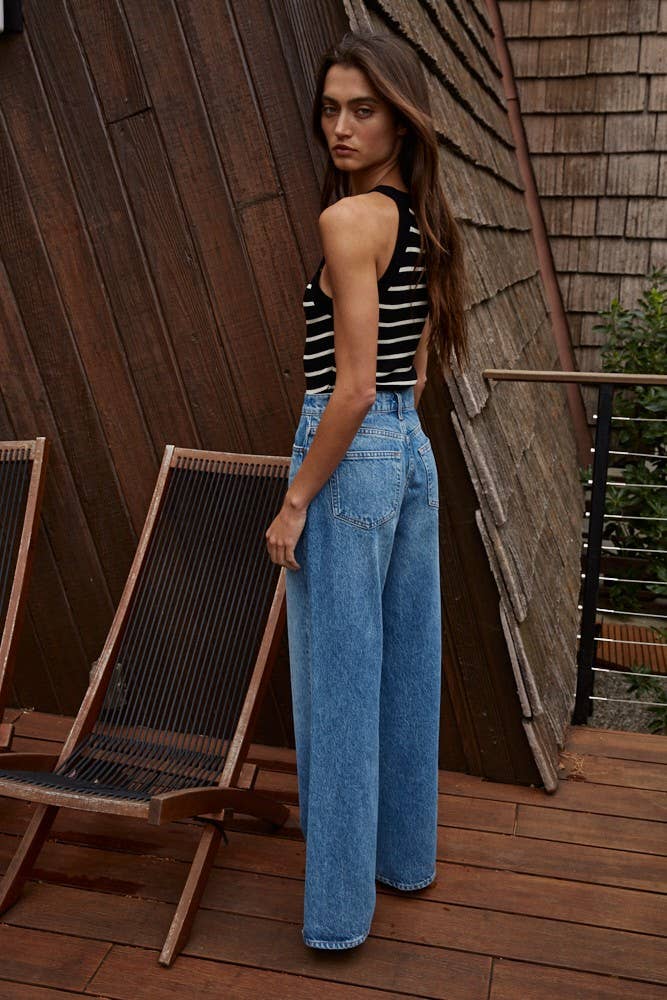 By Together Knit Sweater Ribbed Striped Tank Top: Black