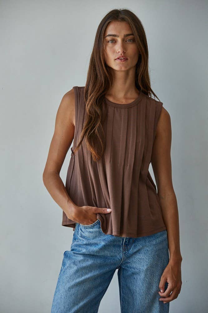 By Together Knit Rayon Spandex Jersey Round Neck Sleeveless Top: Chocolate