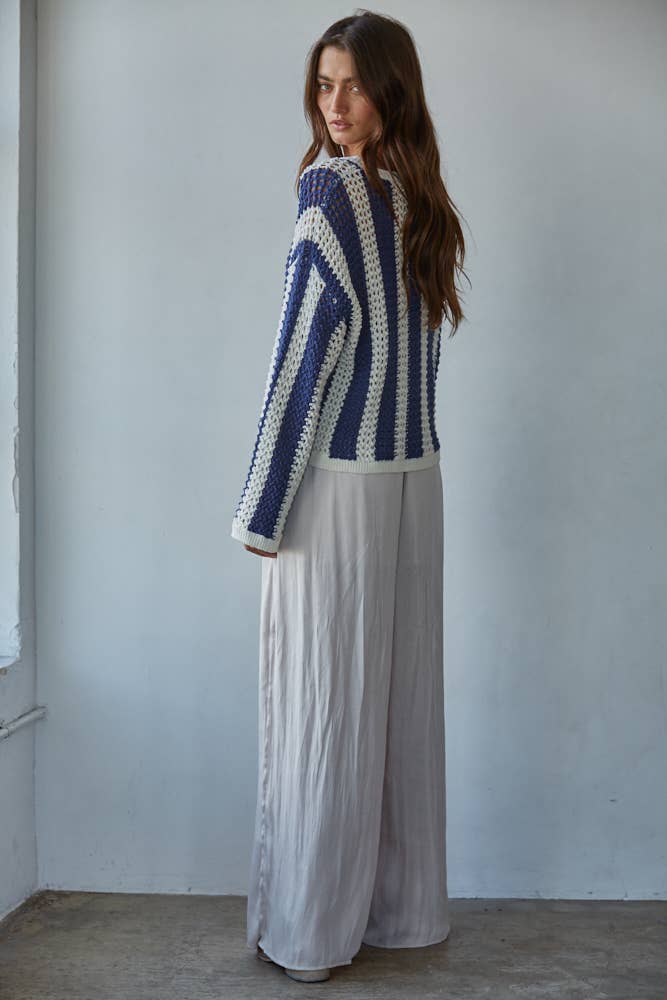 By Together Knit Sweater Cotton Acrylic Crochet Striped Top