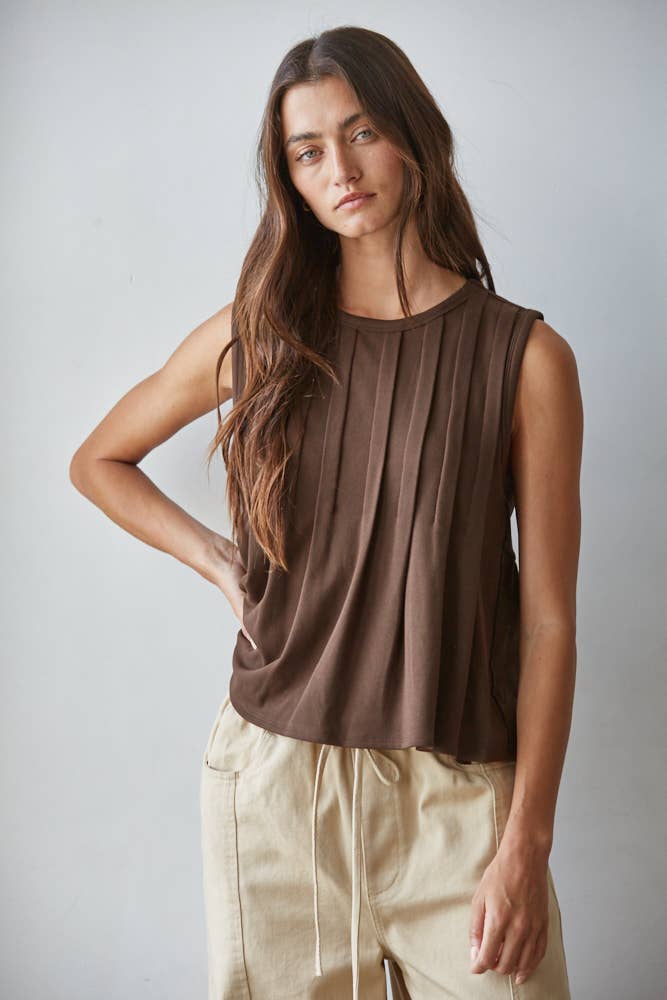 By Together Knit Rayon Spandex Jersey Round Neck Sleeveless Top: Chocolate