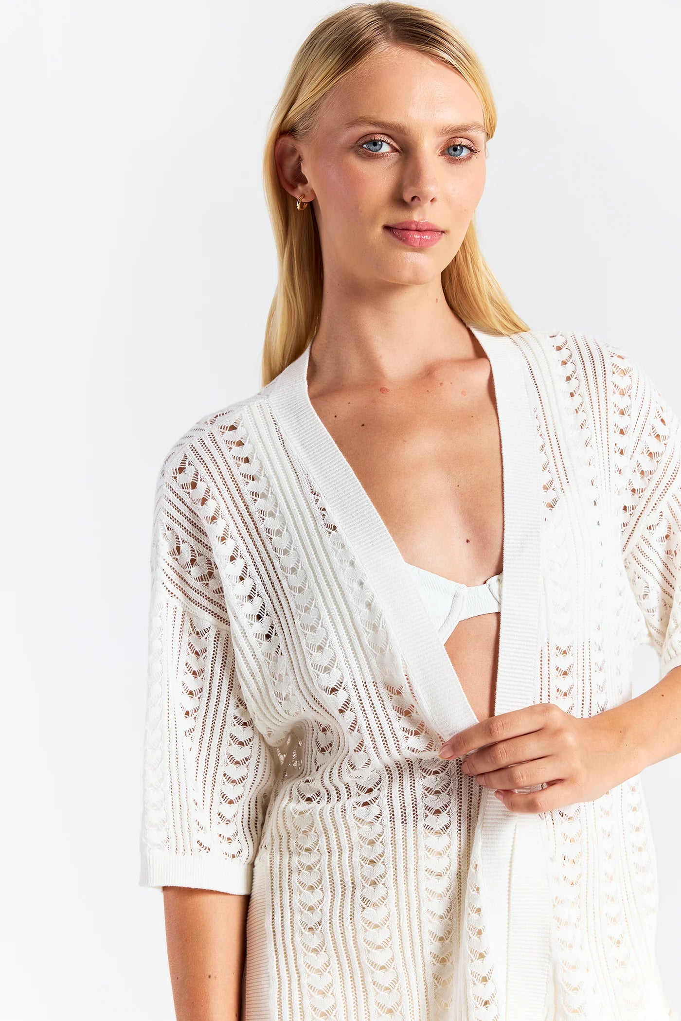 WISPR Twist Yarn Ladder Kimono - Fawn/Ivory