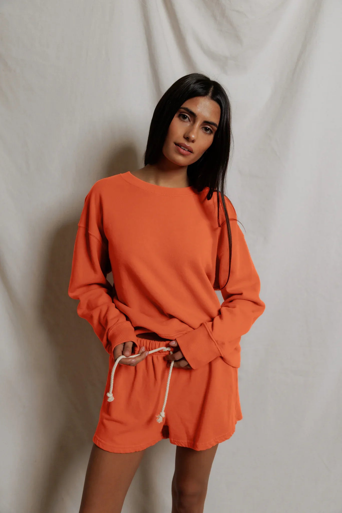 perfectwhitetee French Terry Pullover Sweatshirt Clementine