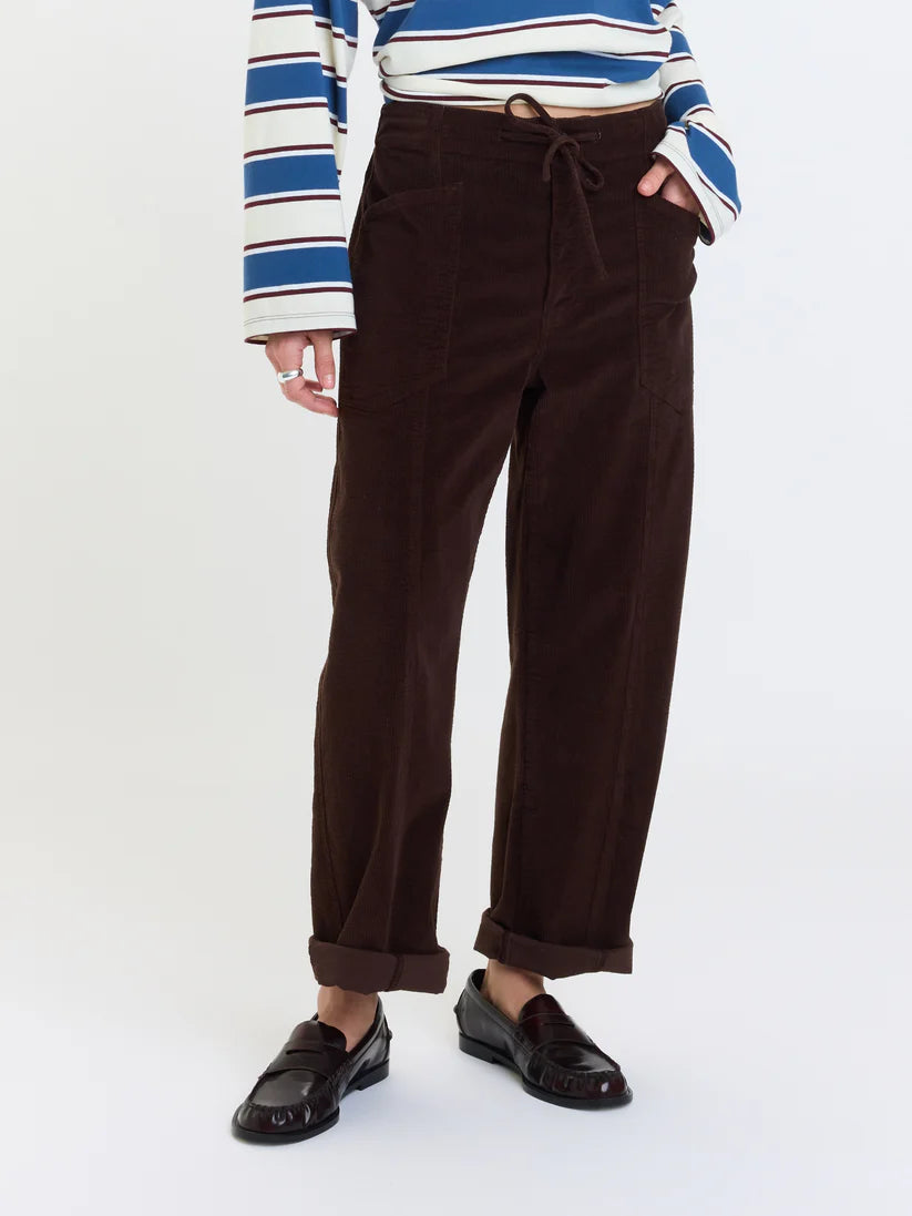 Daze Villa Drawstring Barrel Pant - Chocolate