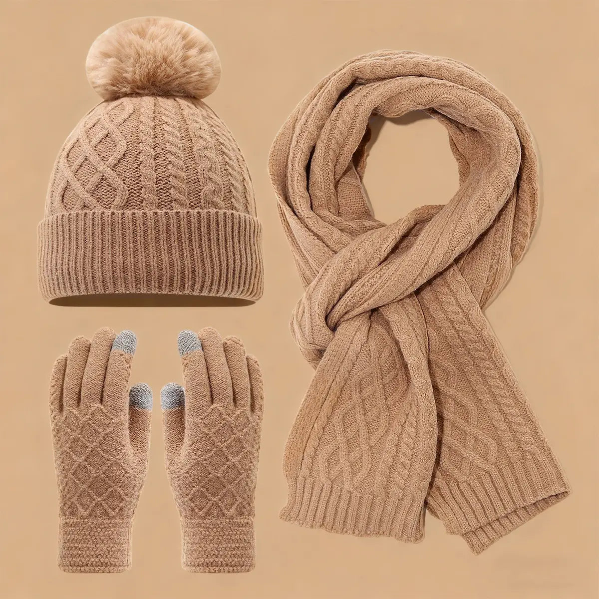 Accity Women Winter Knit Hat Scarf Gloves Warm Set
