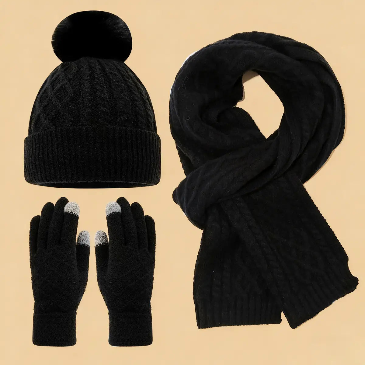 Accity Women Winter Knit Hat Scarf Gloves Warm Set